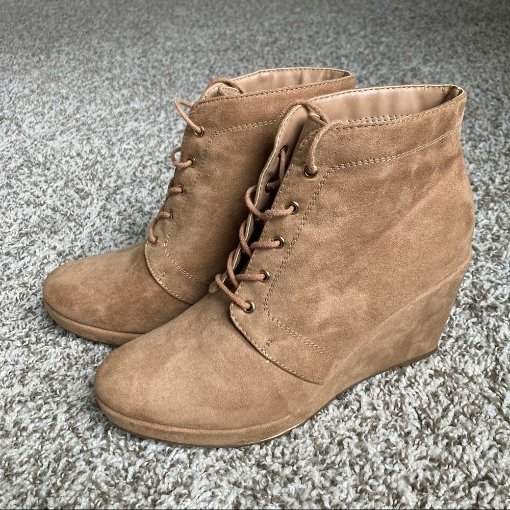 Forever 21 Suede Wedge Lace-Up Booties
